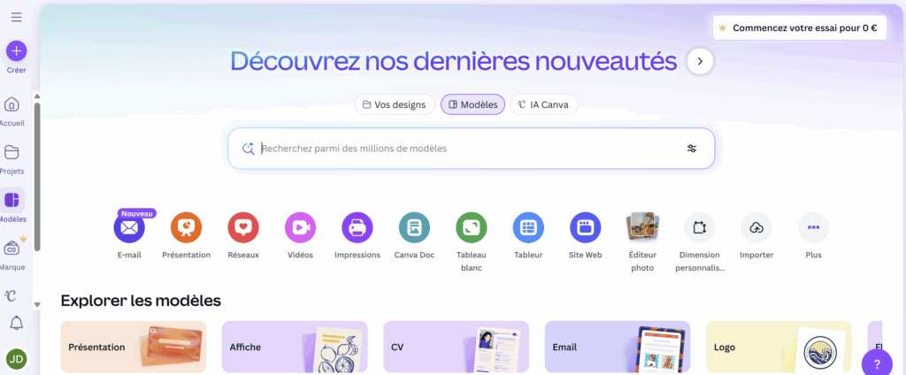 Canva Pro 2025 - Avis Complet Suite Design + IA 4 Interface utilisateur pour modèles de design