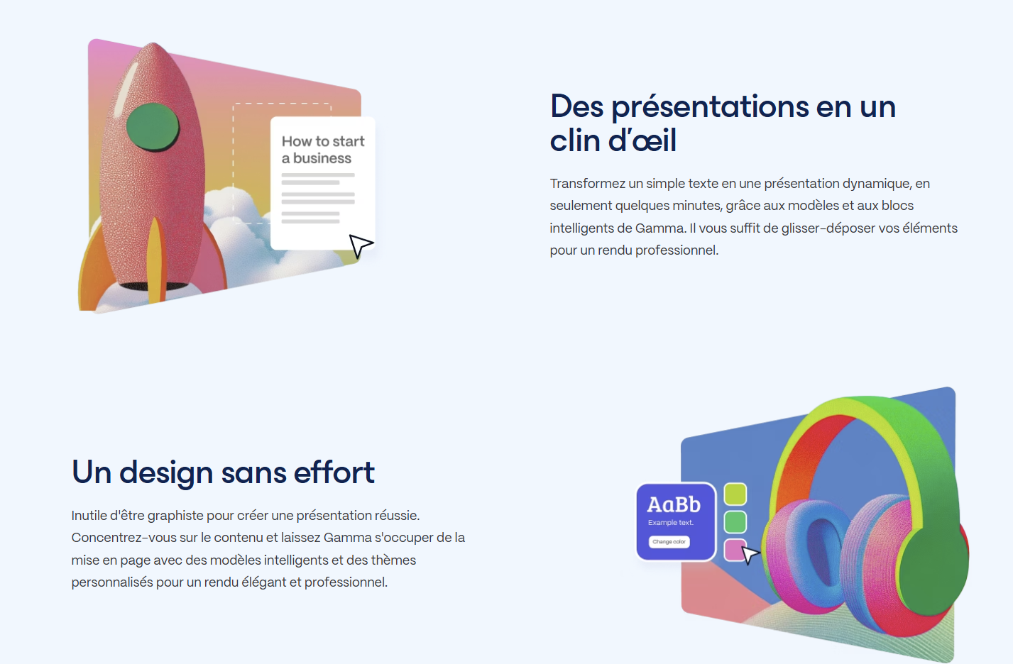 Transformez vos présentations avec l'IA 5 Illustration Gamma : une créatrice face à ses idées matérialisées.