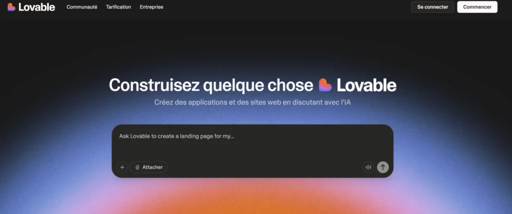 lovable dev page accueil creation app ia