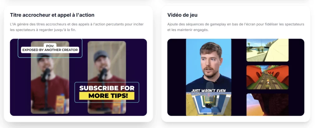 Ssemble.com : Transformez 1 Vidéo en 20 Clips Viraux avec l'IA (Test 2025) 2 ssemble titres accrocheurs video jeu gameplay