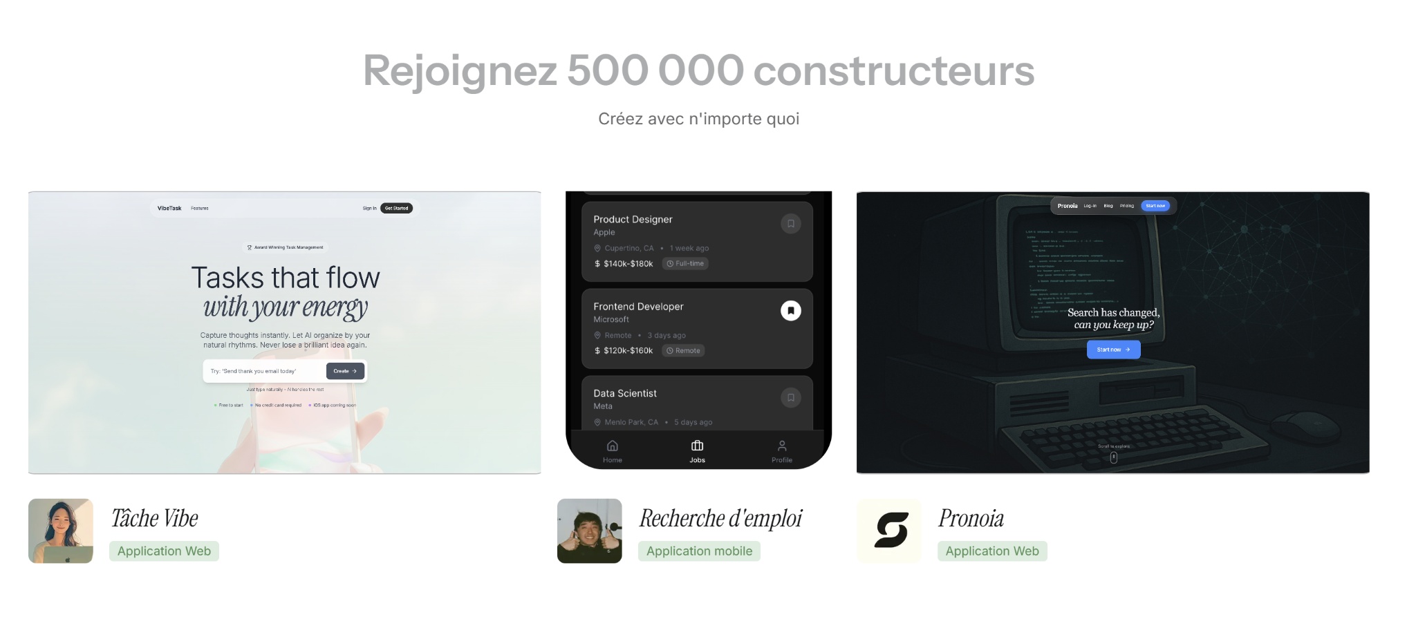 Exemples d’applications créées avec Anything