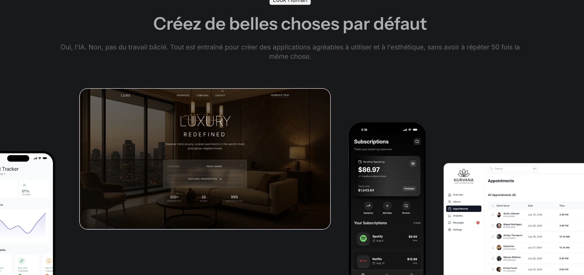 Galerie d’interfaces élégantes créées avec Anything