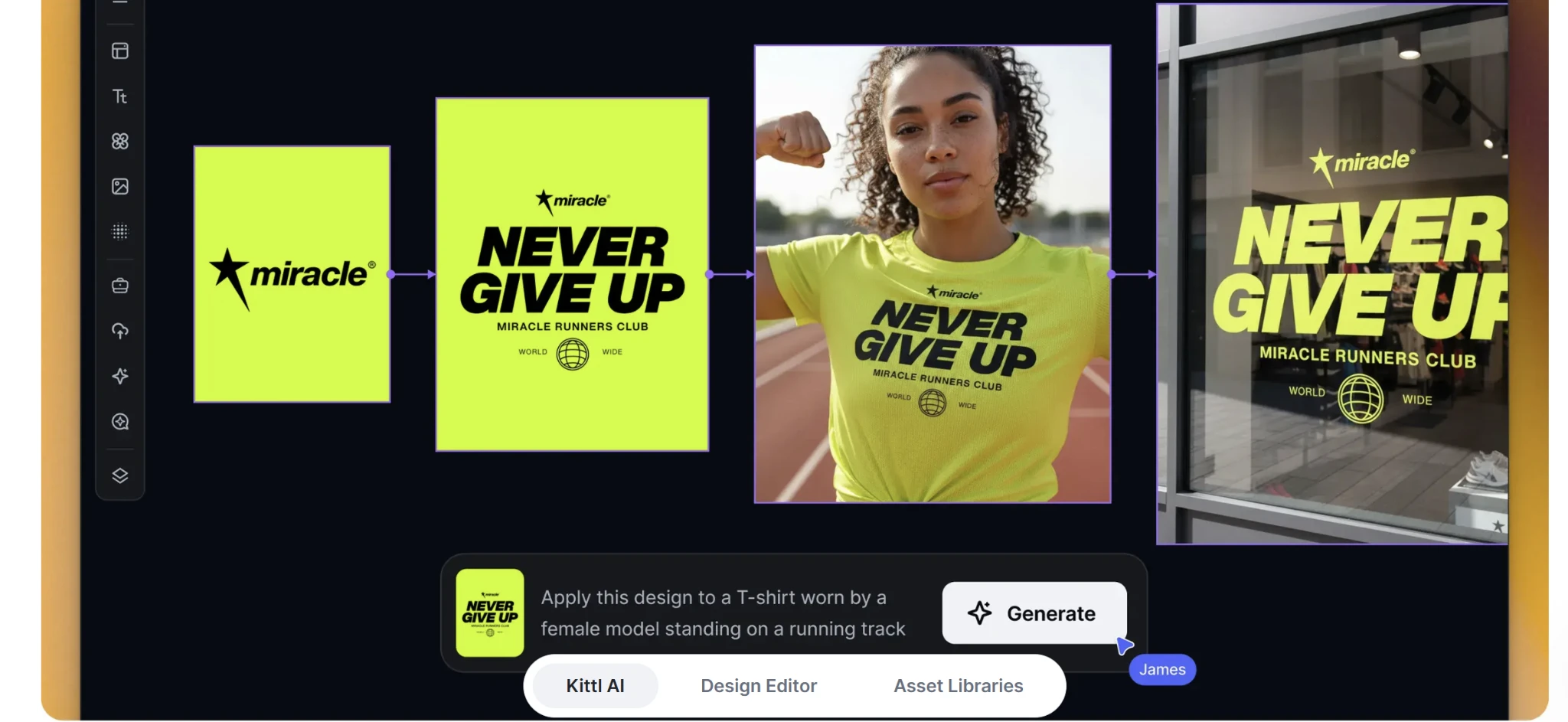 Interface éditeur de Kittl avec panneaux de réglages