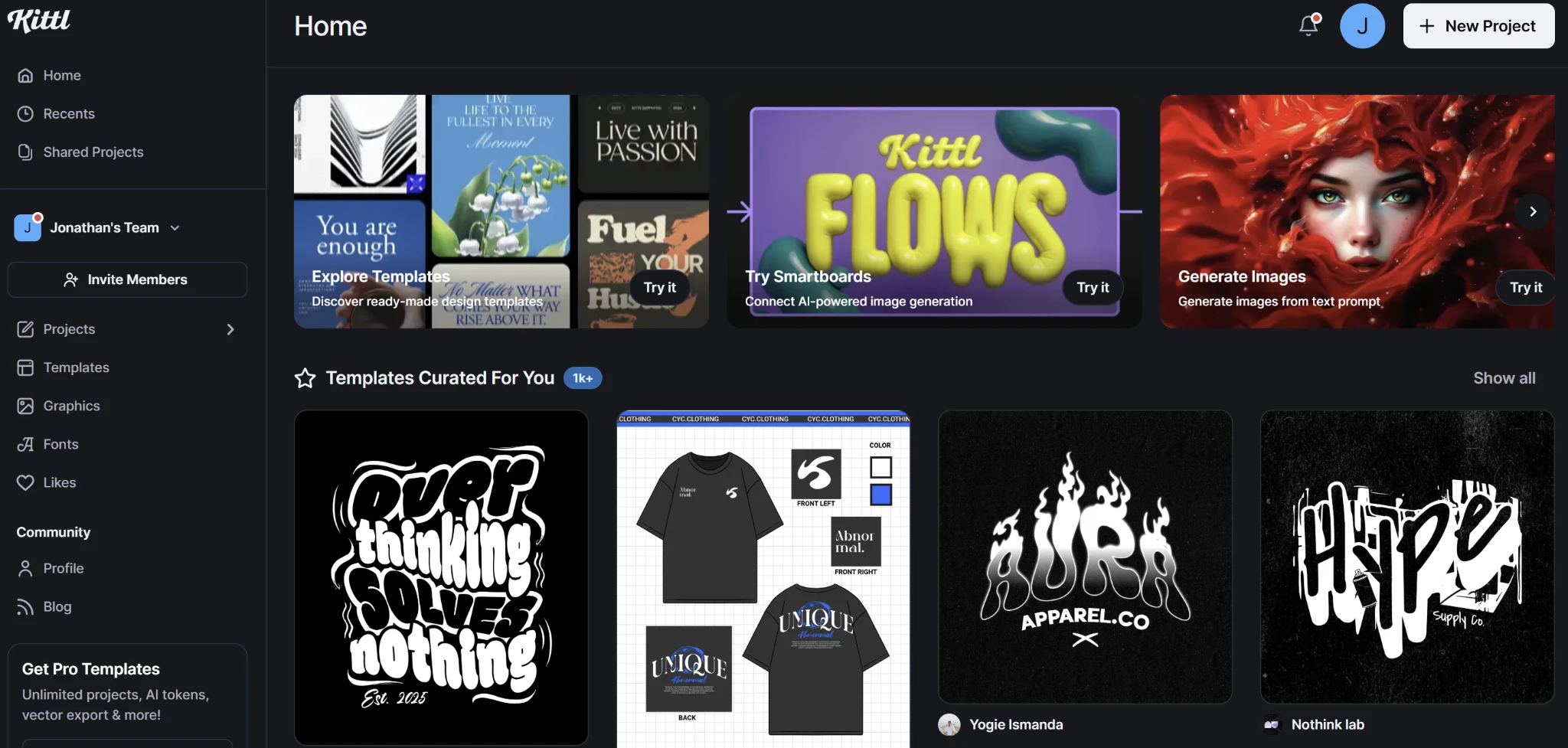 Page d’accueil de Kittl, éditeur de design en ligne