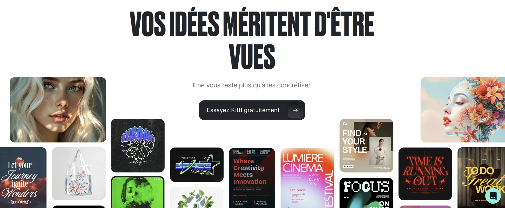 Exemple de workflow créatif et résultat généré dans Kittl