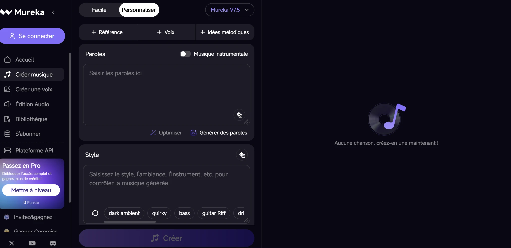Mureka : accueil de la plateforme de génération musicale par IA