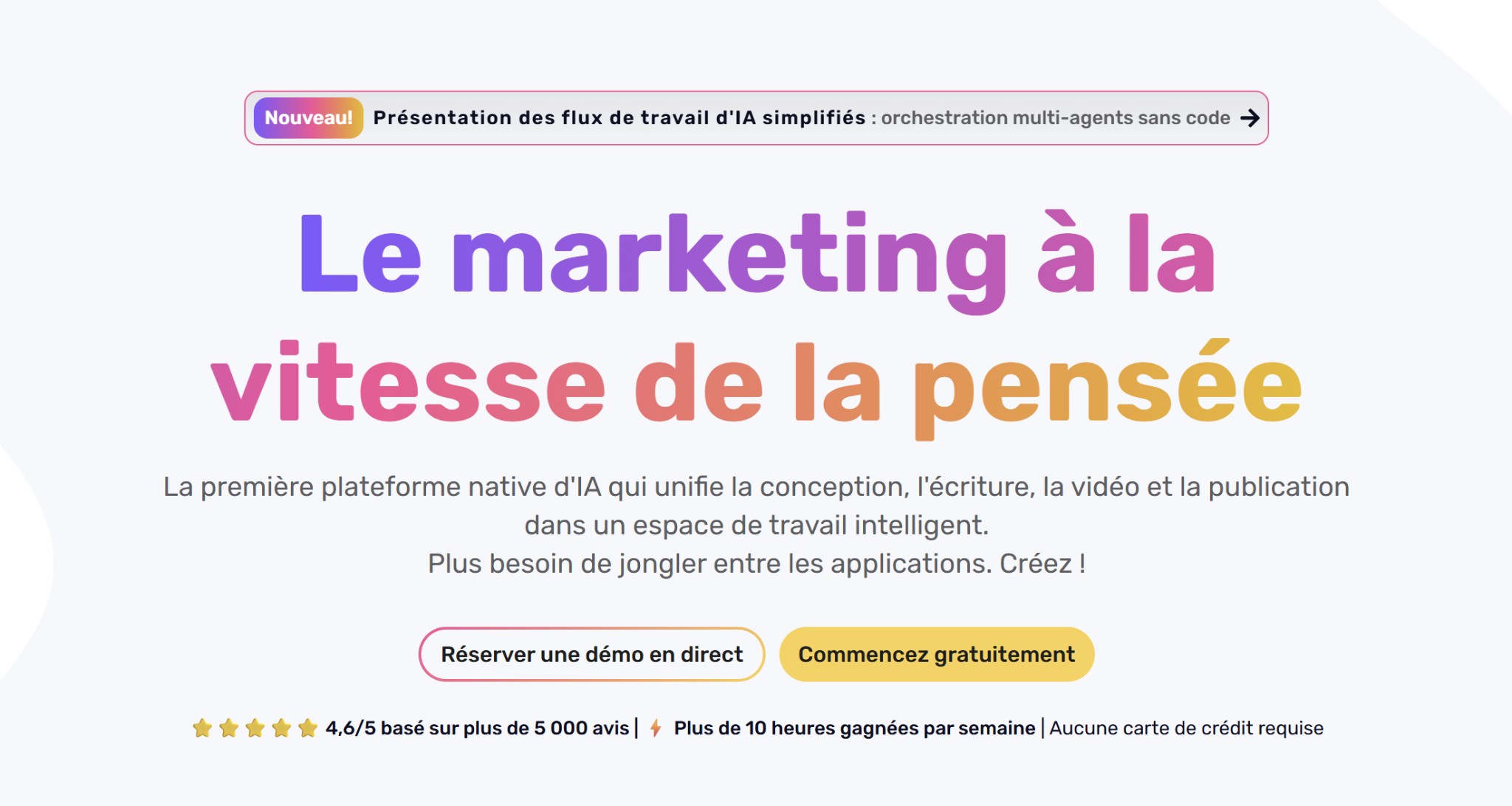 l’espace de travail marketing IA tout-en-un pour créer, planifier et automatiser 3 Suite d’outils IA Simplified pour contenu, images, vidéo et automatisation