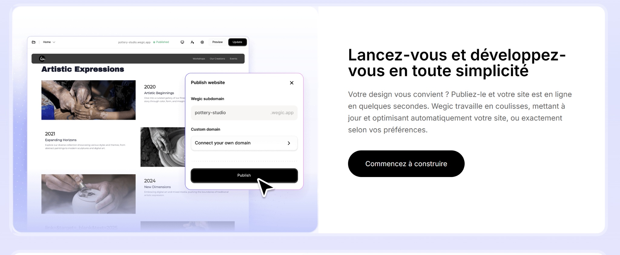 Publication en un clic d’un site Wegic